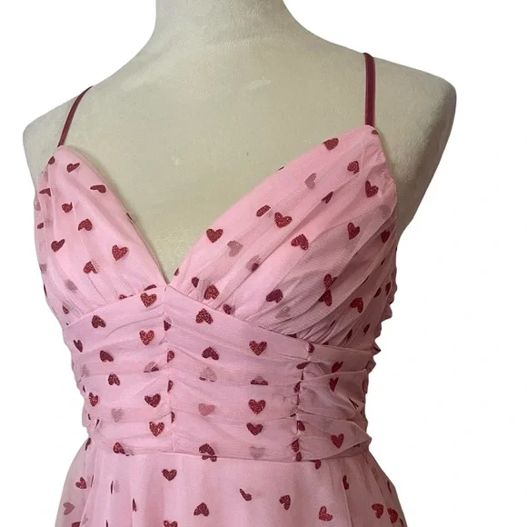 Altar'd State Pink Dress With Red Glitter Hearts - Picture 4 of 6